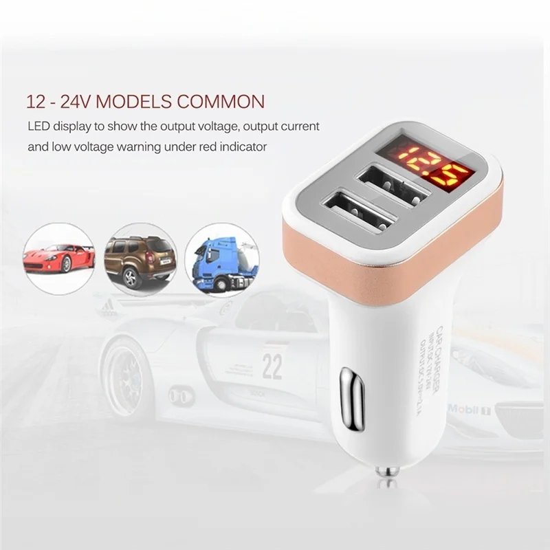 Dual Port USB Adapter Car-charger Double USB for iPhone iPad Samsung Xiaomi Phone Charging cable Car Charger Digital Display