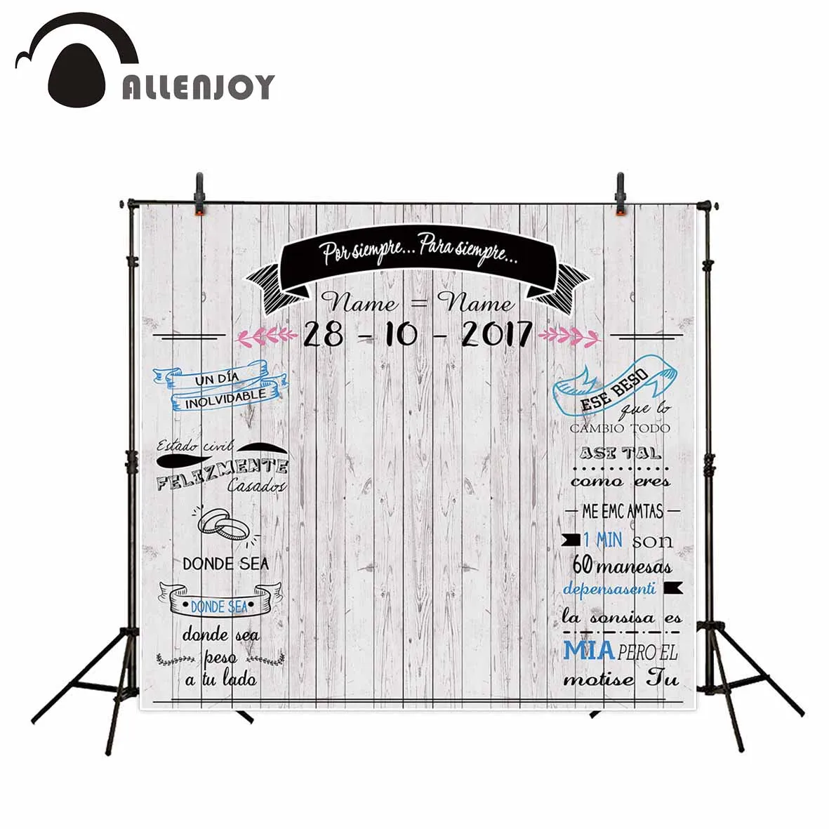 Allenjoy photography backdrops Light gray wood board wedding background Custom banners rings can be customized in any language