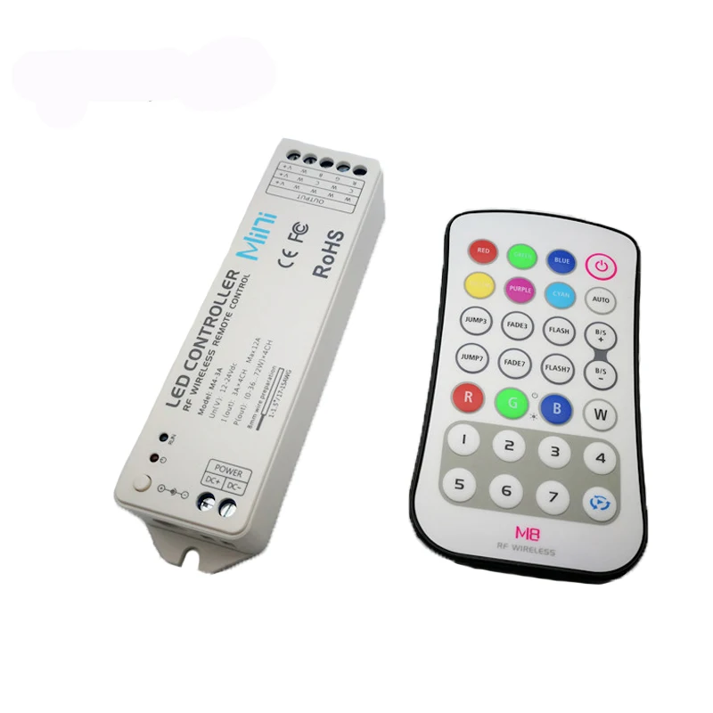 LTECH New Led RGBW Controller 2.4Ghz Wireless RF Remote DC 12V 24V Input 3A 4 channel 12A 288W Output RGB RGBW Strip Use