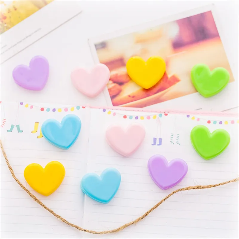 

10pc Fashion Candy Color Heart Plastic Clips Store Photo Wall Student Book Mark File Folder School Office Supply Stationery Gift