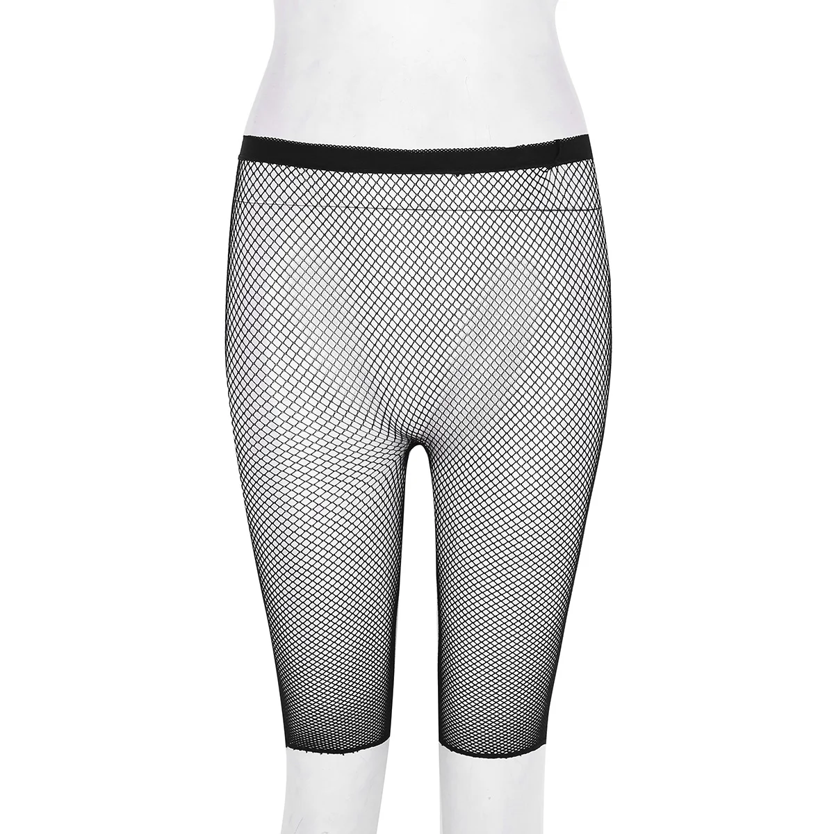 Sexy Women Adults Fishnet Mesh See Through High Waisted Knee Length Legging Half Pants for Legging Pants Nightwear