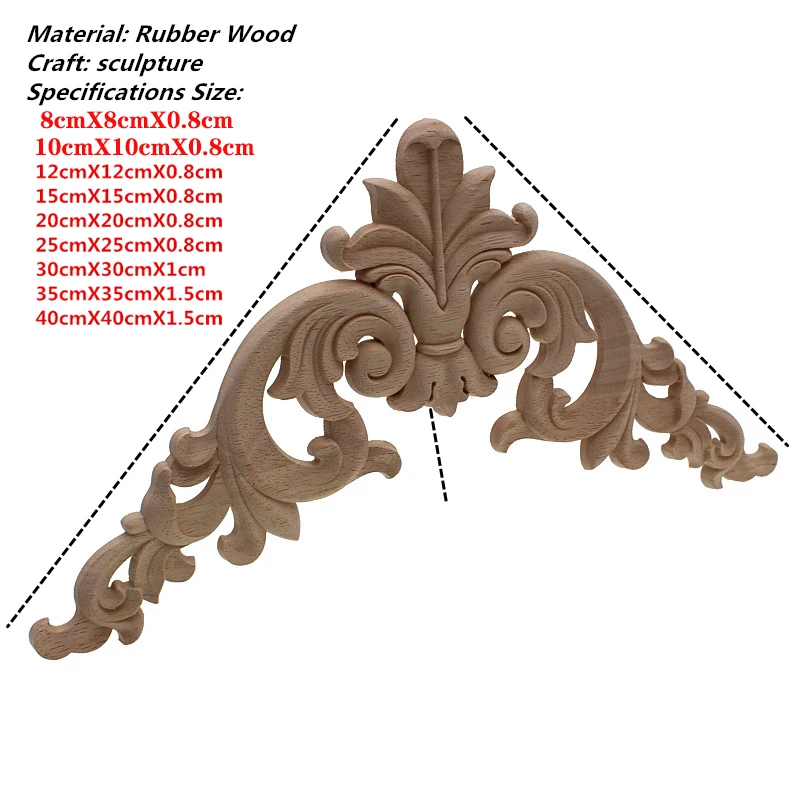 VZLX Wood Carved Onlay Appliques Carpenter Frame Decal Furniture Decoration Wooden Crafts Decorative Flower Ornament