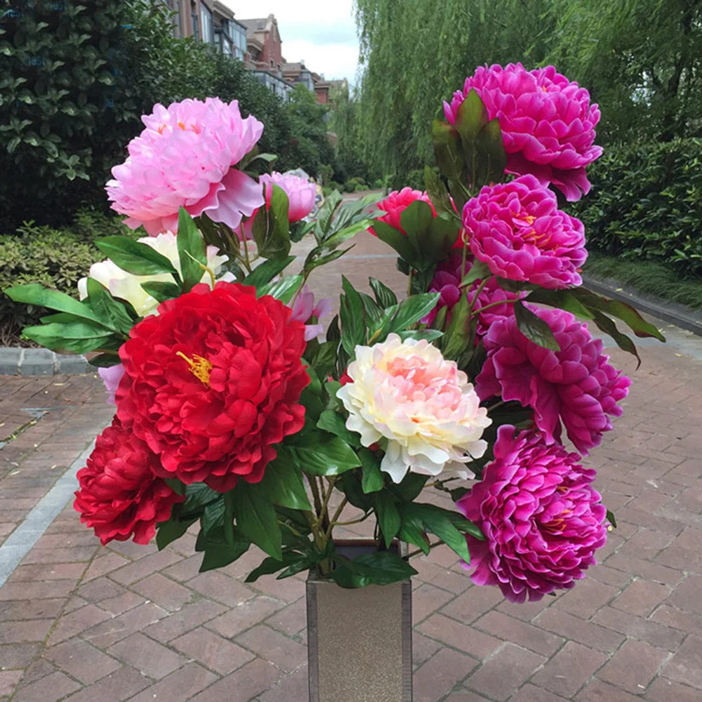 

one branch have 3 heads flowers 1.2M big size artificial flower bouquets Real Touch artificial peony flower bouquets