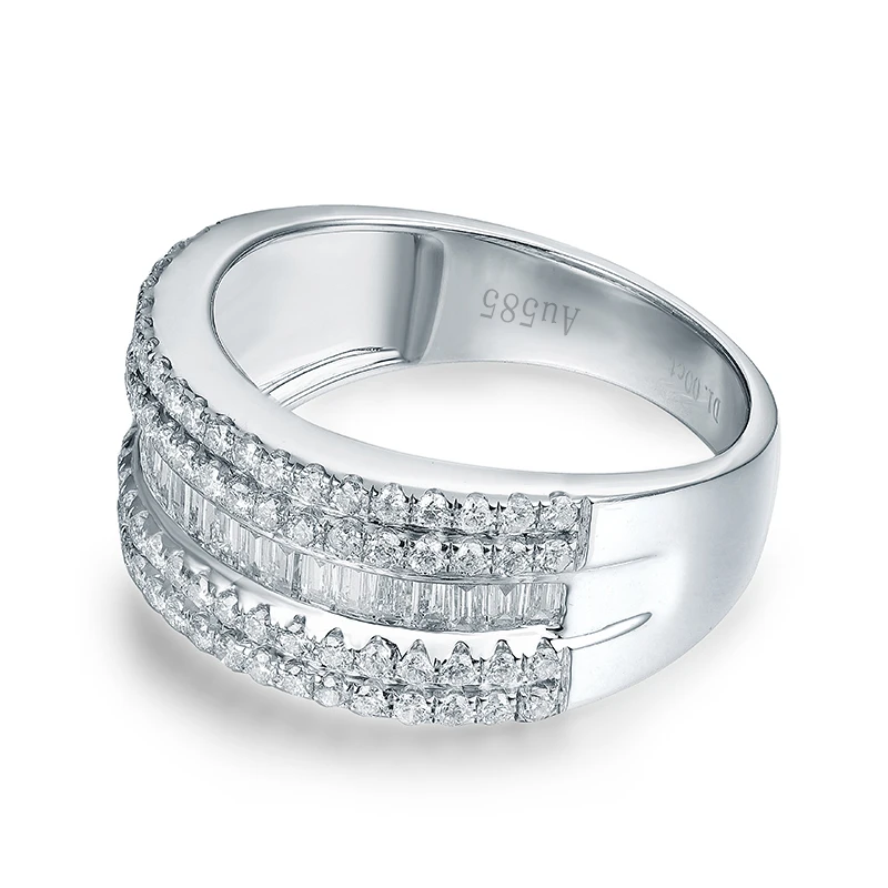 

LANMI Solid 14K White Gold Round Baguette Diamond Wedding Ring Fine Jewelry for Wife Birthday Gift Charming Loving Rings