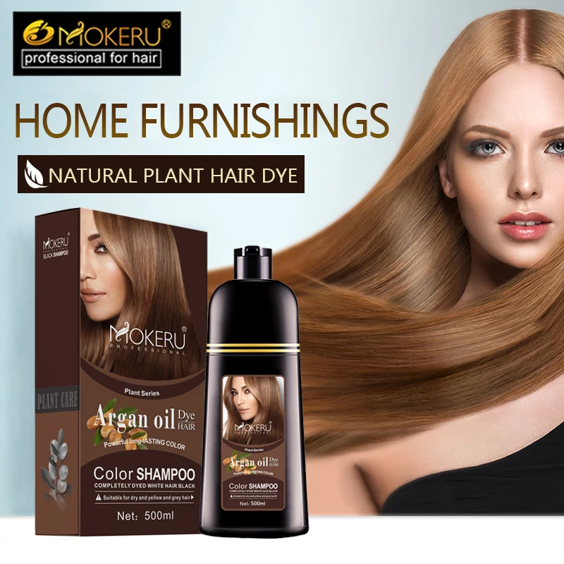 Mokeru Natural Organic Brown Hair Color Permanent Hair Coloring Shampoo Long Lasting Hair Dye Shampoo For Women Professional Dye