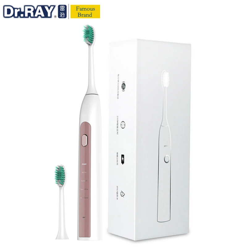 Dr.Ray Toothbrush Adults Smart Sonic Electric Toothbrush IPX7 Waterproof, 40,000 Strokes/Min,5 Brushing Modes,2pcs Brush Heads