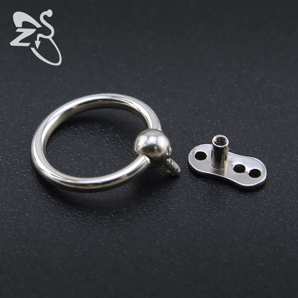 ZS 1PC Stainless Steel Round Circle Ring Internally Threaded Dermal Anchor Link Skin Diver Implants Body Jewelry Dermal Piercing