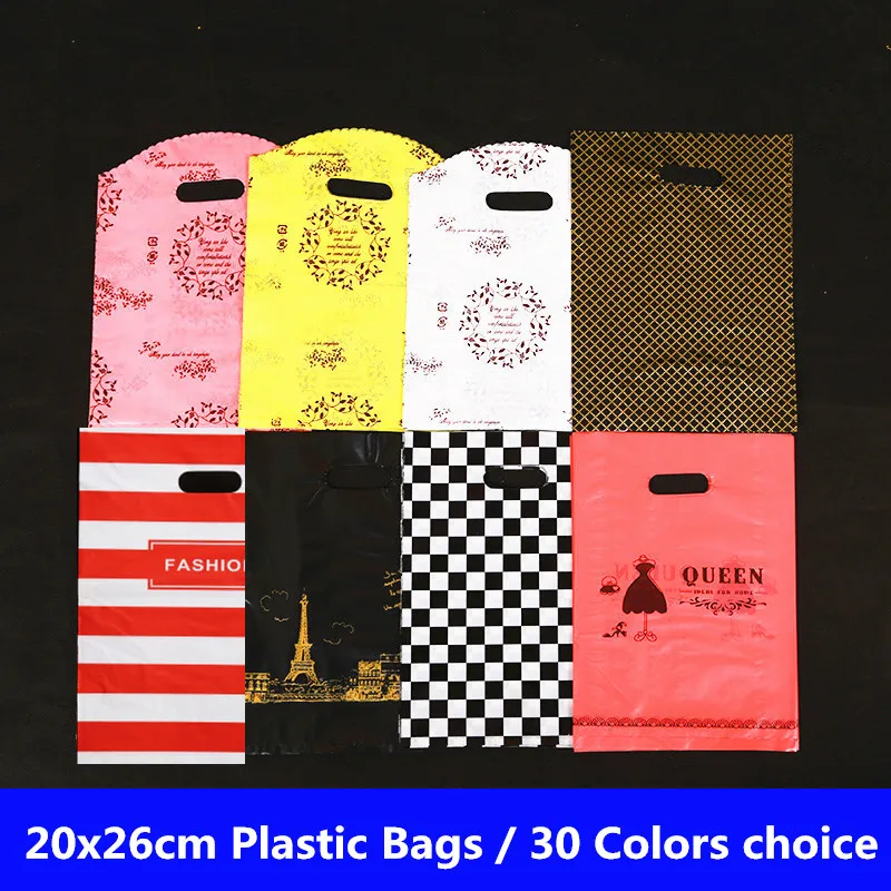 

10pcs 20x26cm Big Plastic Bag Shops Clothes Gift Bags With Handles Wedding Birthday Party Supplies Gift Bags Cookies Storage Bag