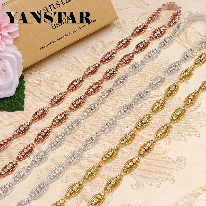 YANSTAR (10Yards) Wholesale Handmade Bridal  Crystal Rhinestones Appliques Accessory Sewing On Bridal Sash Decorate YS882