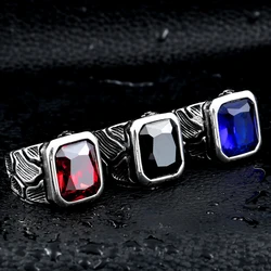 BEIER Vintage Cool Retro Stainless Steel Rings 316L  Gothic Crackle Blue/Black/red Stone Jewerly For Man BR8-236