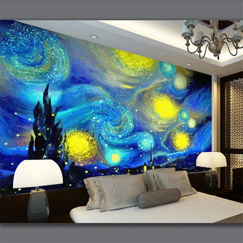 Custom wallpaper papel de parede para quarto Van Gogh oil painting star celebrity oil painting background 3d wallpaper mural