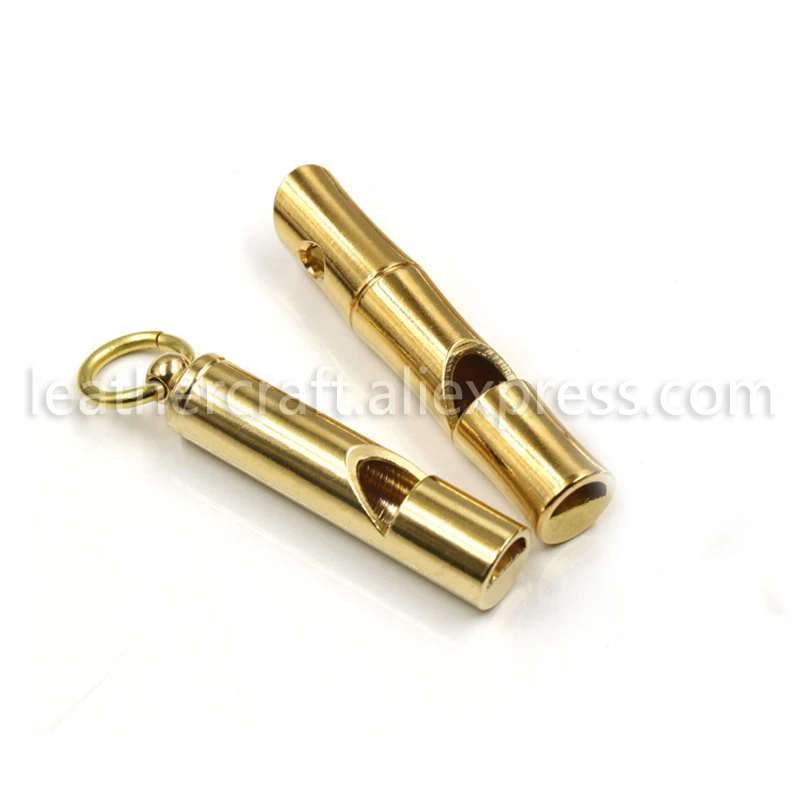 1x Pure brass polished Survival Whistle Cylindrical/ Bamboo shape Key Chain Decoration pendant Referee Whistle SOS Tool