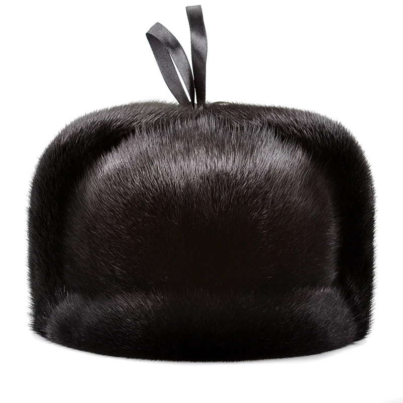 RY0204 LUXURY Winter Fur Hats Male Import Mink Fur Straw Bomber Hats For Man OutdoorThermal Warm Ear Protection Russian Caps