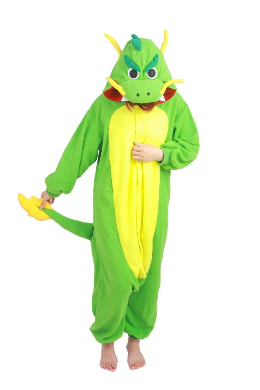 New Winter Warm green Animal Adult Unisex Chinese Dragon Onesies Pajama Sete Pyjama Cosplsy Costumes Hooded Pajamas party animal