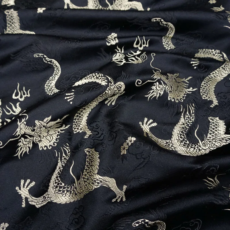 75cmx 100cm Metallic Jacquard Brocade Fabric, black dragon pattern 3D jacquard yarn dyed fabric for Womens Coat Dress Skirt