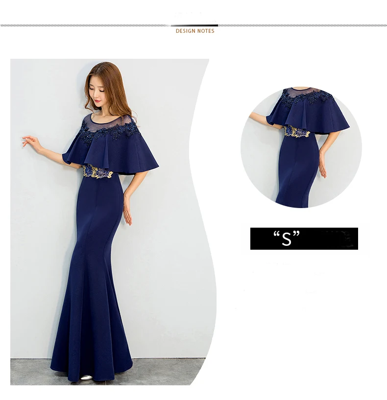 Beauty Emily Navy blue Evening Dress Cloak Cape Drape Tunic Formal Celebrity Elegant Evening Party fishtail Dress Spring