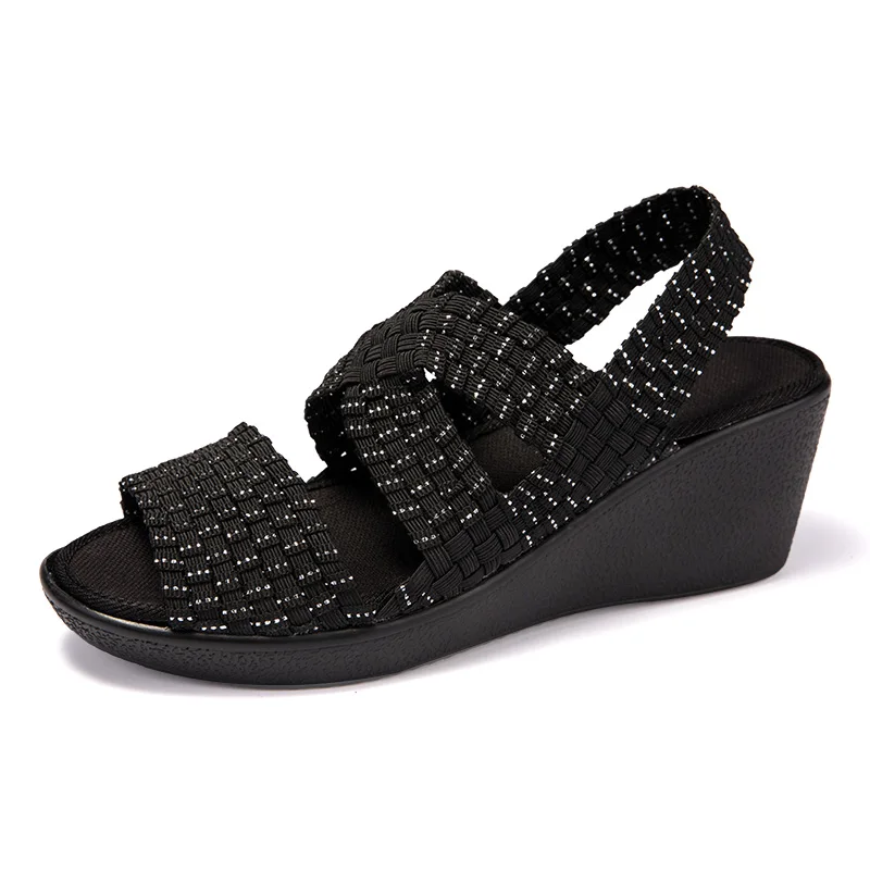 Women Sandals Summer Platform Shoes Slip On Woven Sandals Handmade Wedge Shoes Breathable Women Multi Colors Big Size 41