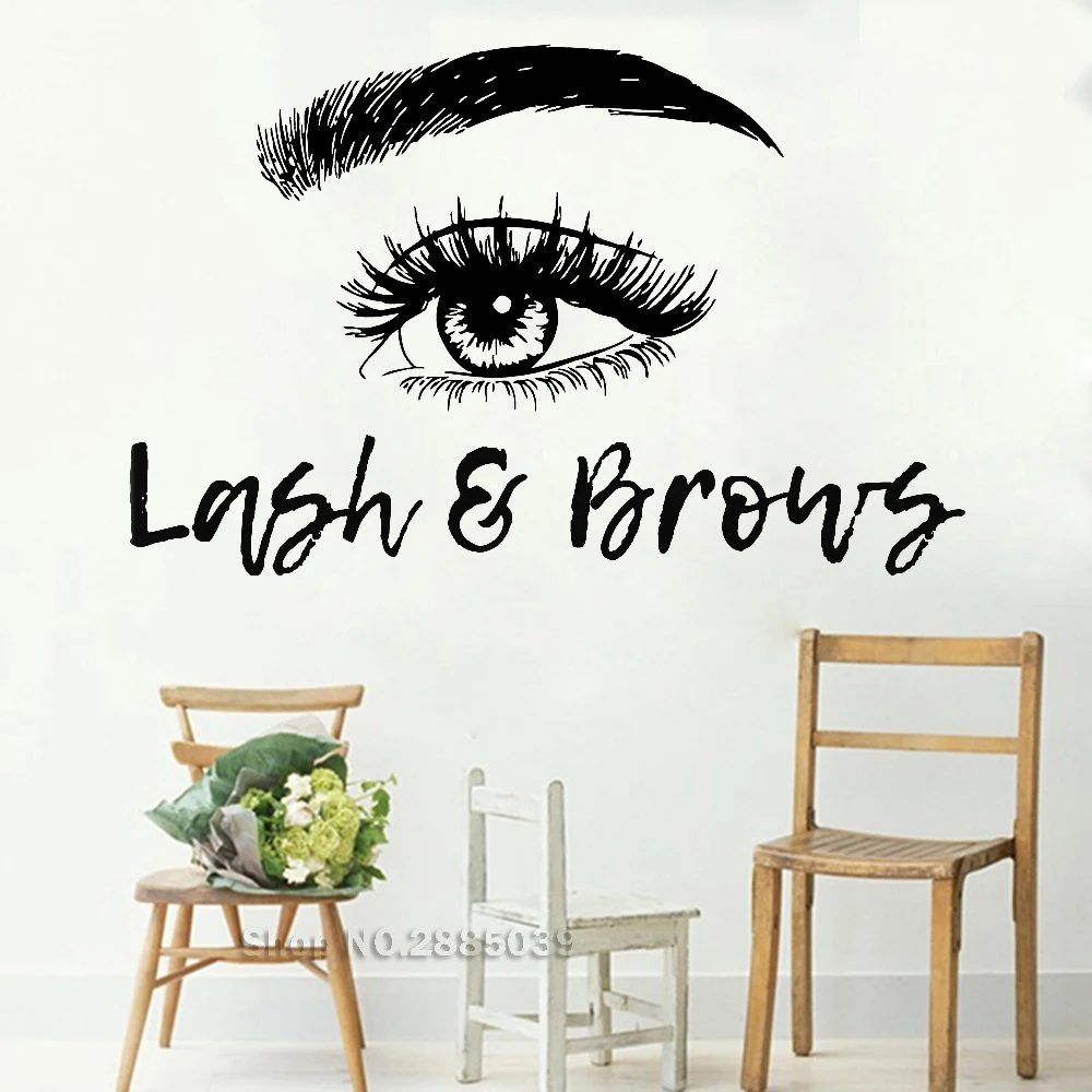 New Style Lashes & Brows Eye Eyelashes Decal Wall Stickers Vinyl Art Extensions Eyebrows Beauty Salon Quote Store Decor LC718