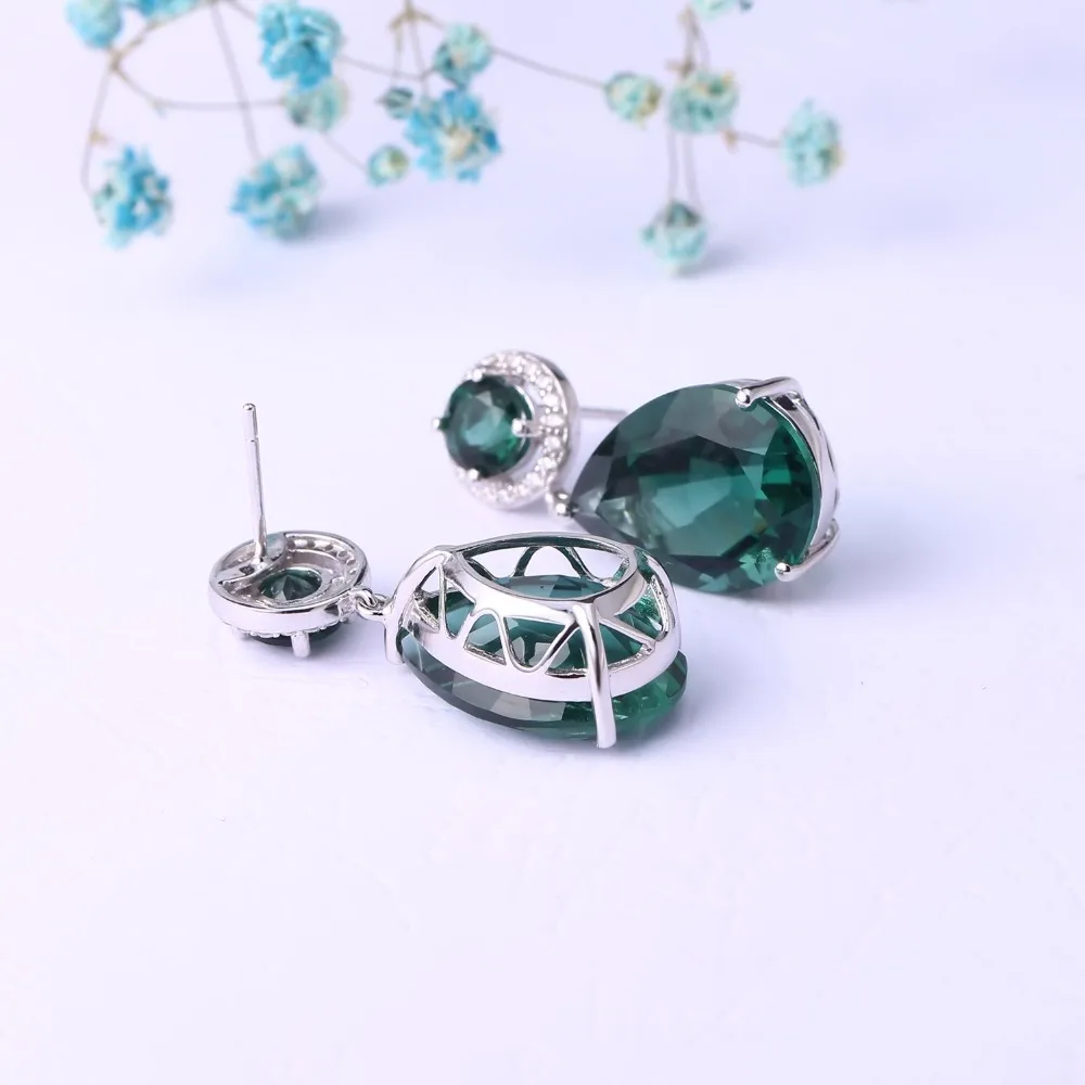 GEM\'S BALLET Classic 22.98Ct Green Nano Emerald Drop Earrings Solid 925 Sterling Silver Earring Fine Jewelry For Women