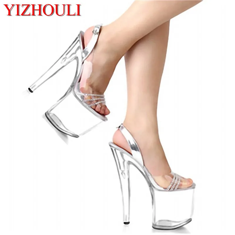

Newest Rhinestone Sexy 20cm Super High Heel Platforms Pole Dance Crystal shoes clear fisherman sandals Dance Shoes