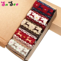 5 Pairs Autumn Winter Warm Thick Rabbit Wool Christmas Socks Women Middle Long Retro Christmas Deer Pattern Quality Soft Sock