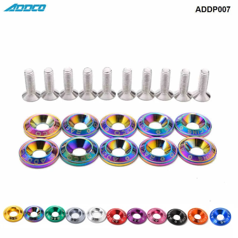 Addco Racing 10PC M6 CNC Billet Aluminum Fender Bumper Washer Bolt Engine Bay Dress Up Kit ADDP007