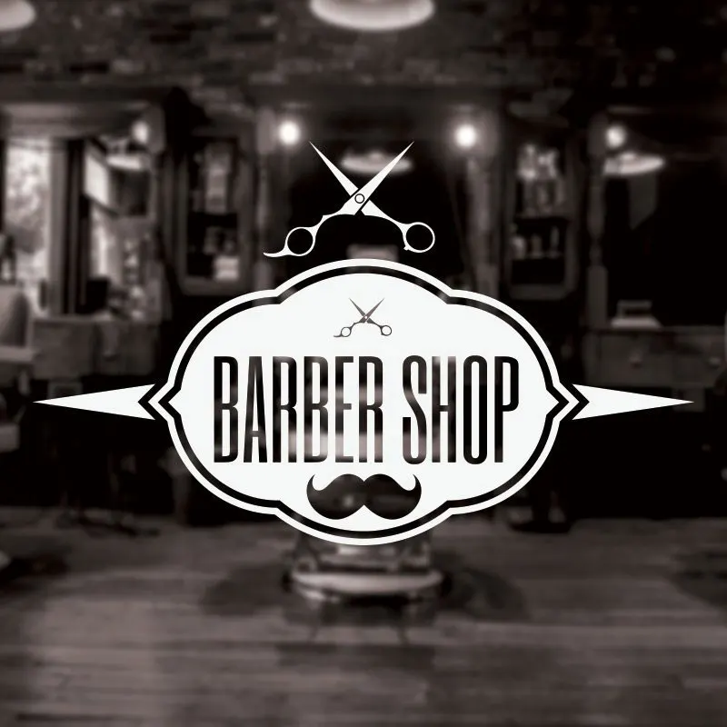 

Barber Shop Sign Wall Decal Hairdresser Salon Wall Window Decor Stickers Posters Mustache Scissors Removable Mural 3W17