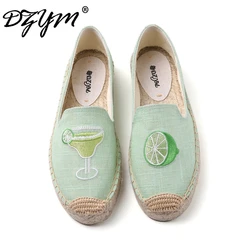 DZYM Summer Canvas espadrillas donna scarpe da pescatore limone Zapatos gelato pappagallo ricama mocassini di lino Retro Flats