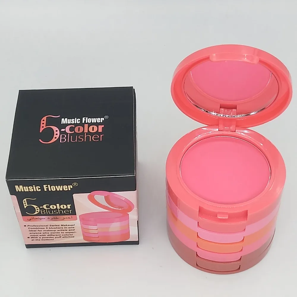 Music flower 5-in-one Makeup Cheek Blush Powder 5 Color blusher different color Powder pressed Foundation Face Makeup Blush