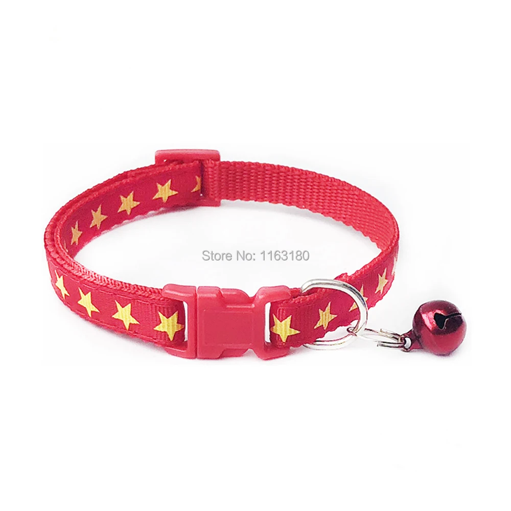 288 pcs/lot High Quality New Arrival Star Print  Adjustable Nylon Pet Small Dog Puppy Cat Collar Tinkle Bell Footprint