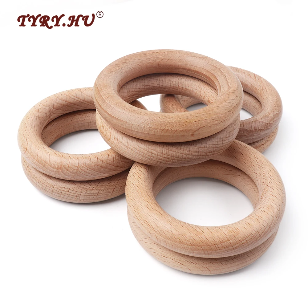 TYRY.HU 10pcs New 70mm Beech Wooden Baby Teething Pendants Baby Chewing Teethers Necklace Training Sensory Newborns Toys