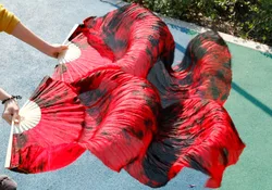 2018 High selling 100% Real Silk Veils 1 Pair handmade women Quality Silk Belly Dance Fan Dance black red mix color