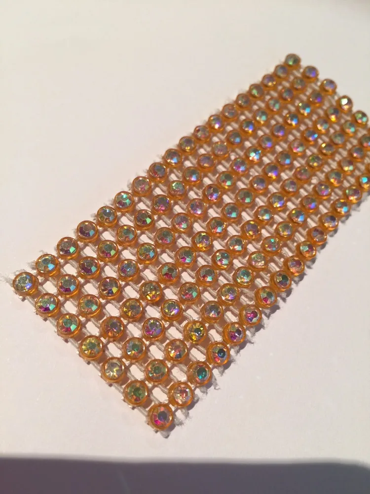 

free shipping rhinestone mesh trimming 3mm Topaz AB base with crystal clear stones ,stretch style mesh trimming shiny good