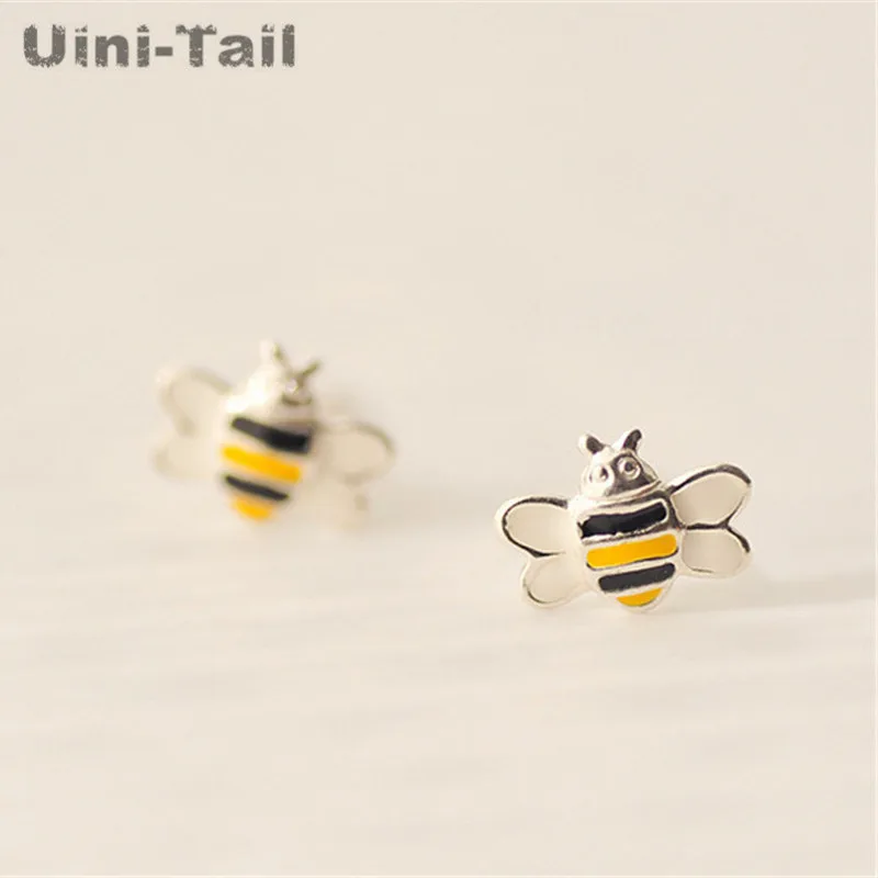 Uini-Tail hot new 925 Tibetan silver cute color bee earrings wholesale women models Korean fashion sweet earrings GN757