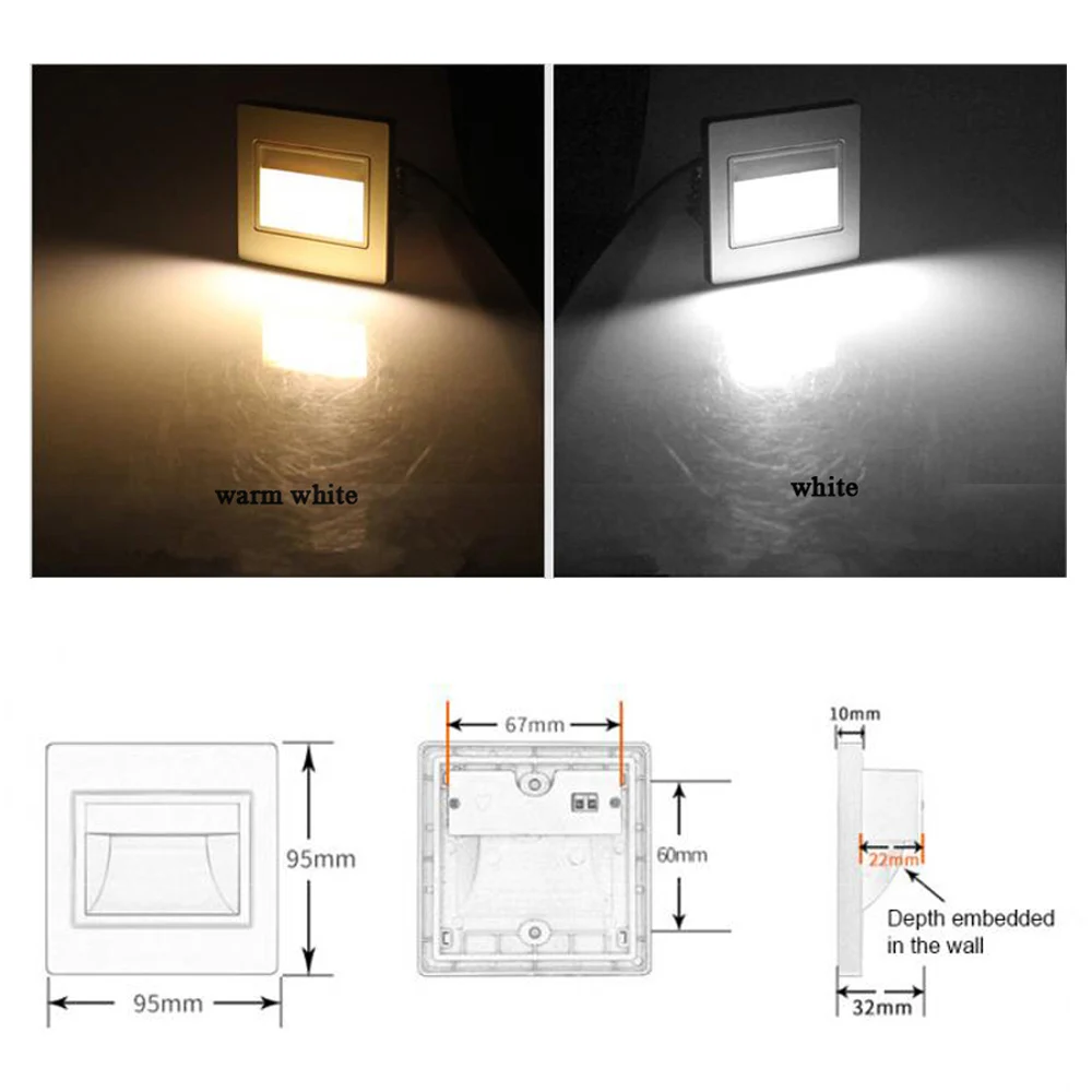 LED Wall Light Recessed Lamp for Stair Staircase Step Indoor Nightlight Stairway Corridor Foyer Kitchen Bedroom Bedside 86 Box