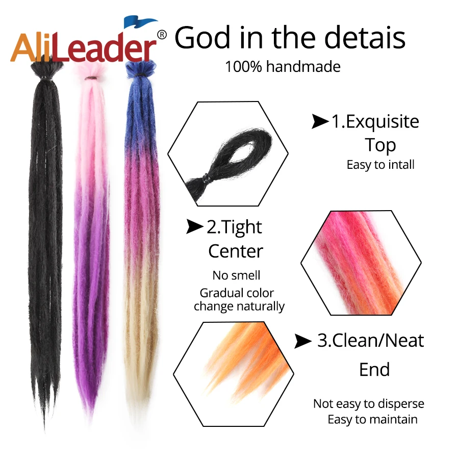 Synthetic 5&10 Strands Crochet Braiding Handmade Dreadlocks Hair Extension 7G Pure 52Colors Braiding Hair Synthetic Hair