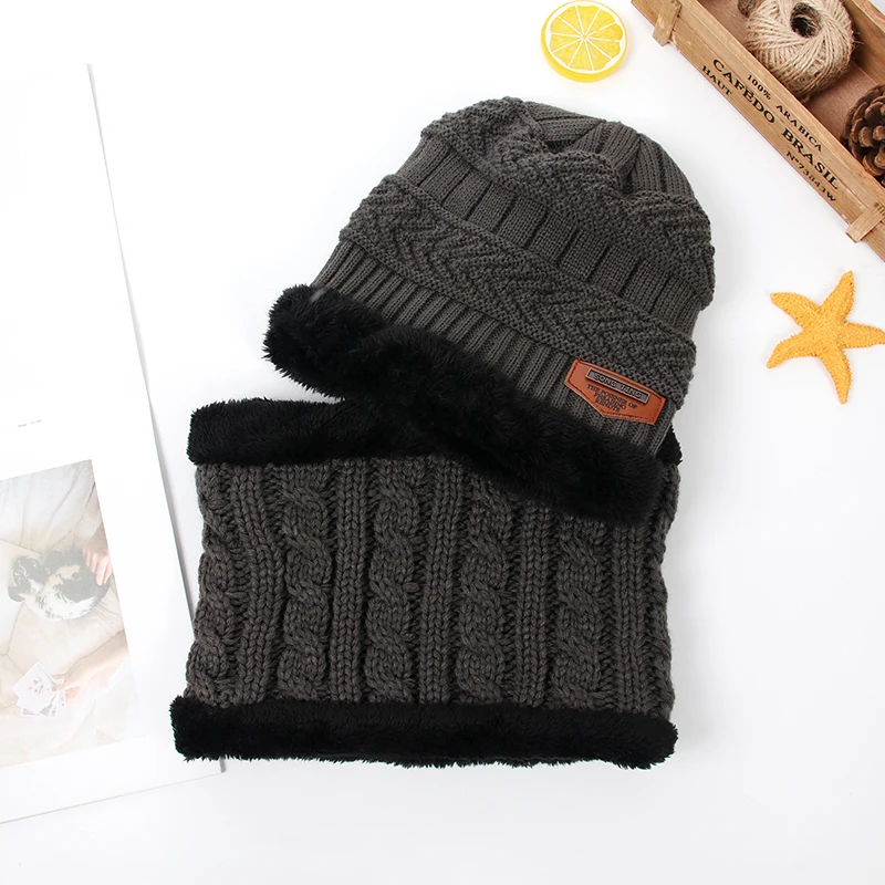 Kinderen Jongens Winter Gebreide Beanie Muts en Sjaal Set Peuter Kids Warme Fleece Masker Balaclava Cap