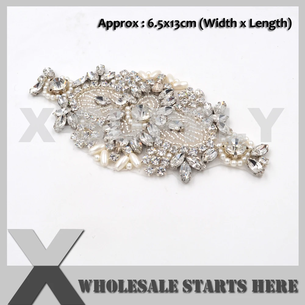 Iron On or Sew On Bridal Gleaming Crystal Pearl Rhinestone Garter Applique,For Bridal Wedding Decoration,Hair Piece,Garter,Sash