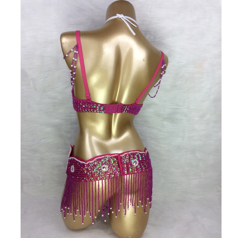 New arrival kobiet zroszony brzuch kostium taneczny nosić biustonosz + zestaw pasków Sexy panie bellydancing kostiumy karnawałowe ubrania bellydance