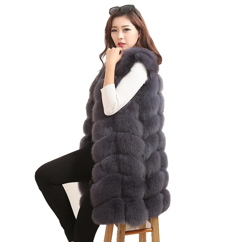 

Luxury Real Fox Fur Vest Waistcoat Autumn Winter Genuine Women Gilet Outerwear Coats Lady Overcoat LF5032