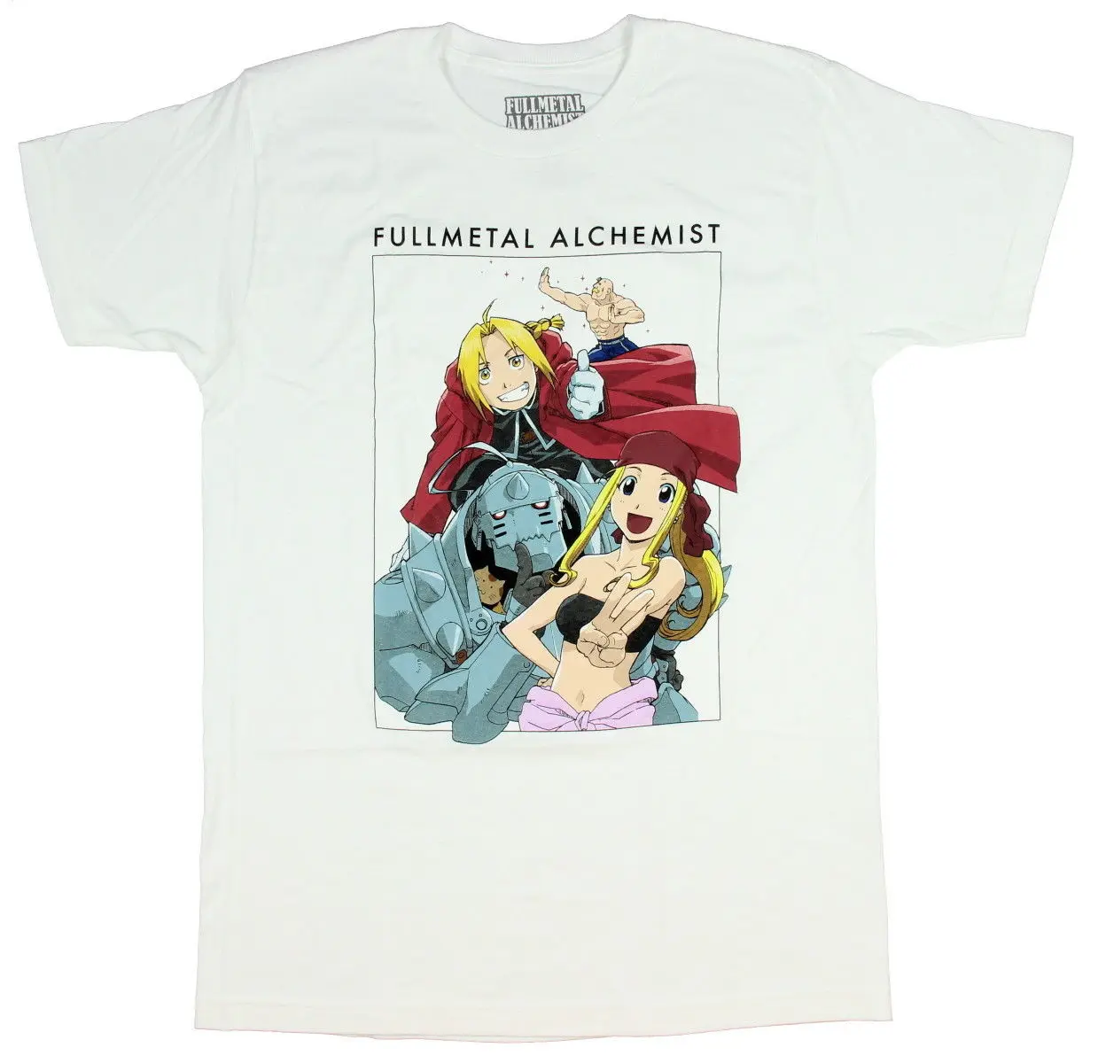 Newest Letter Print Fullmetal Alchemist Mens Armstrong Edward Alphonse Winry Group T-Shirt T-Shirt Casual Man Tees