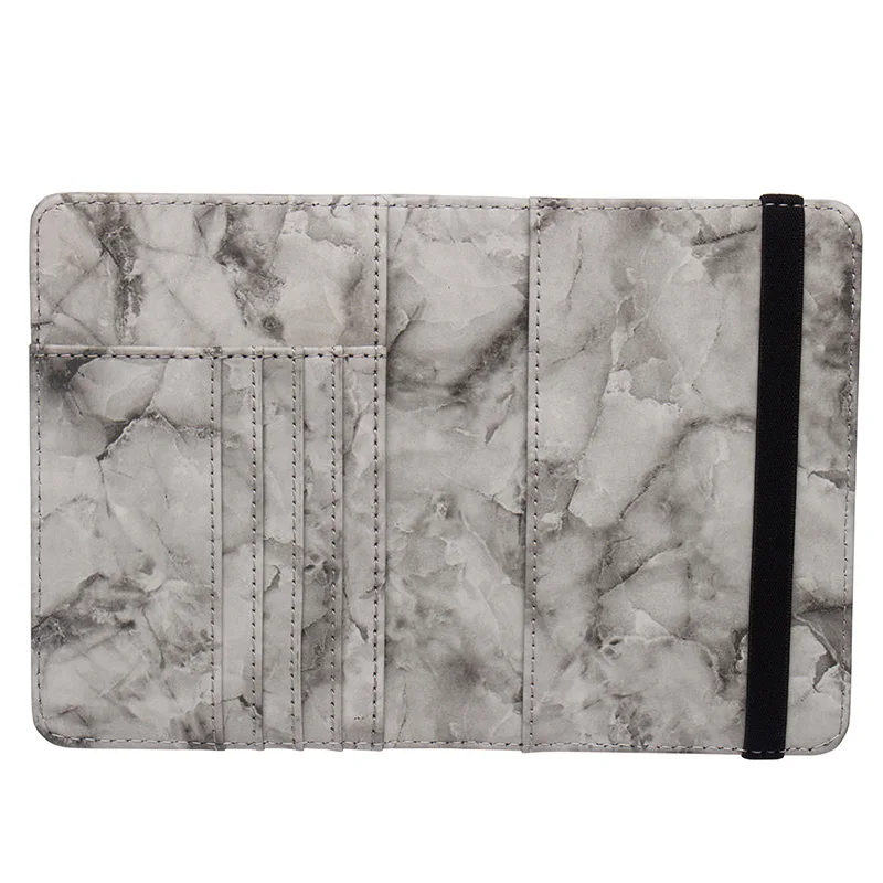 Gray Double-headed marble pu Leather Passport Cover Travel with bandage Bag Passport Case Wallet License Credit Card Holder