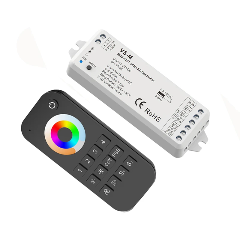 New Led Strip RGBCCT Controller 12V 2.4G RF Wireless Remote 4A 5 Channel 20A Output 4 Zone WW RGB CCT String  Ribbon Controller