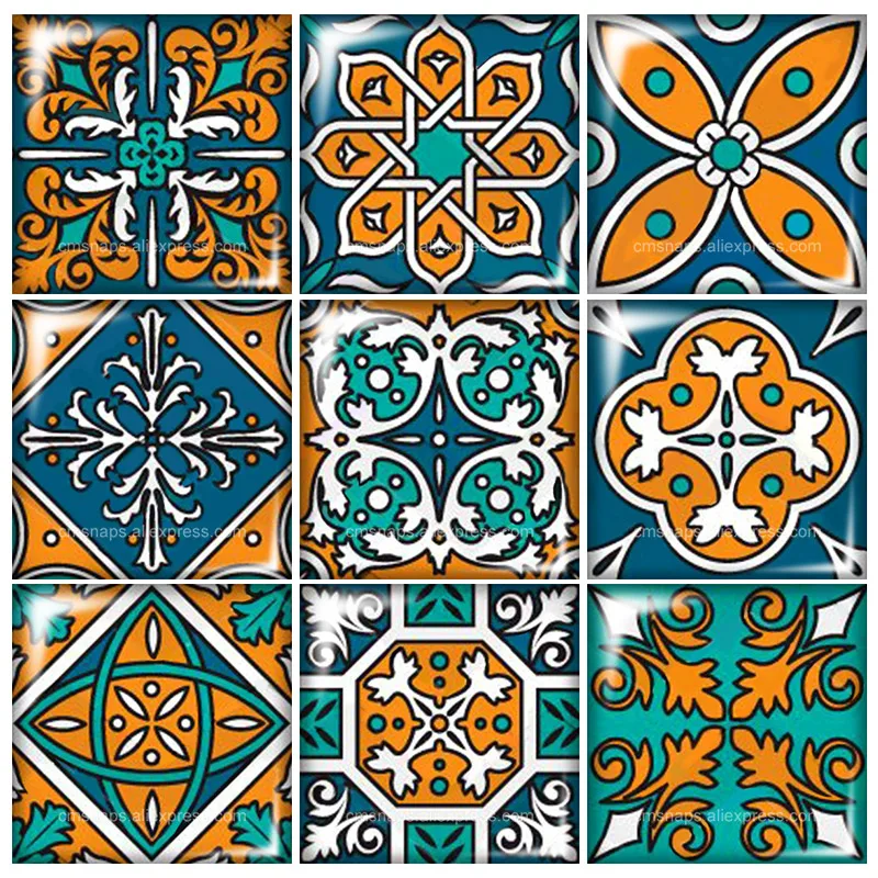 Beauty Colorful flower patterns 10pcs mixed 12mm/20mm/25mm/30mm Square photo glass cabochon demo flat back Making findings