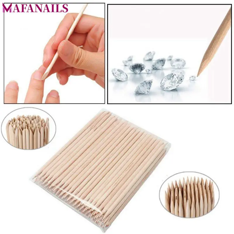 1 Pack 50/100pcs Orange Wood 2-Way Use Nail Art Cuticle Pusher Remover Pedicure Manicure Sticks Tool TRP09 (11.5cm long)