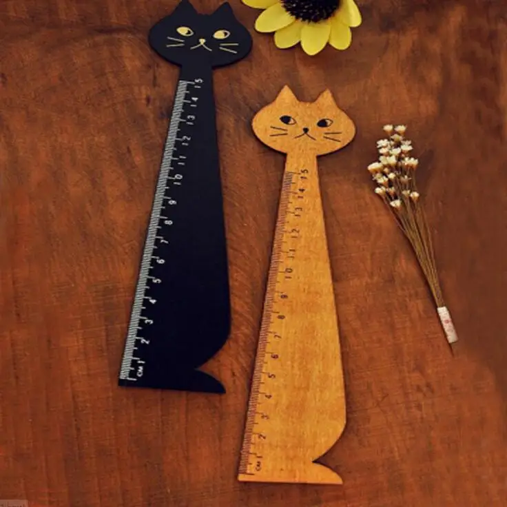 1pcs/lot NEW 15 CM  wood straight ruler Students' DIY Tools Cute Lucky Cat Wooden Ruler bookmark