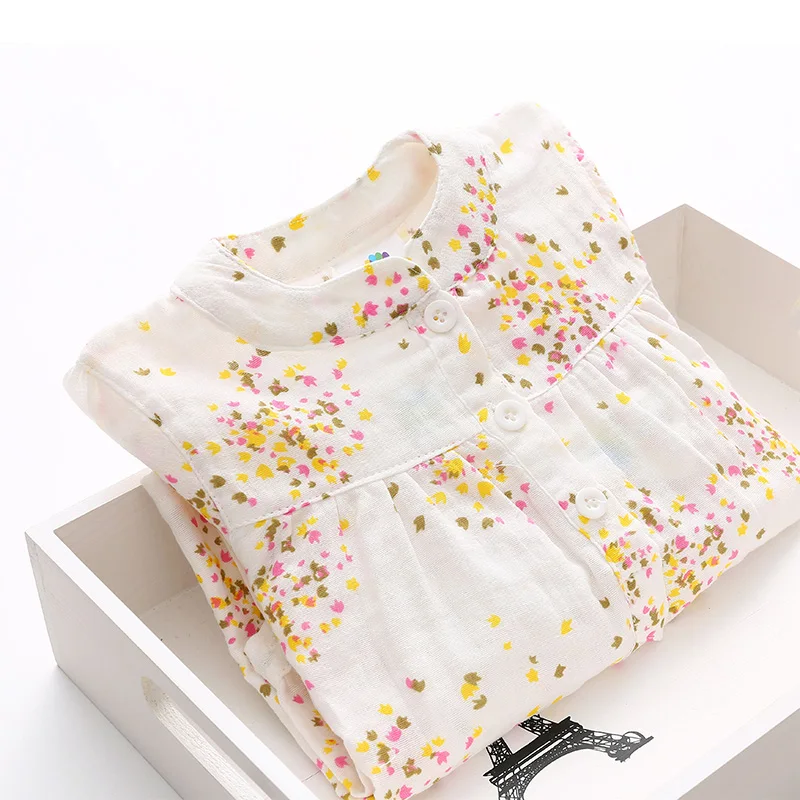 Girls Tops 2024 Spring Autumn Casual 2 3 4-12 Years Cotton Mandarin Collar Long Sleeve Full Flower Print Kids Girl Blouses Shirt