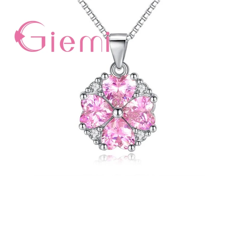 Romantic Pink Heart Shape Cubic Zirconia Real 925 Sterling Silver Necklace Pendant Crystal Jewelry For Women