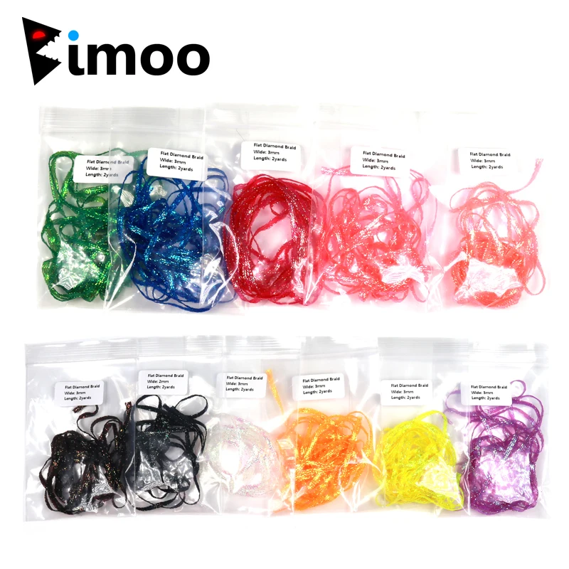 Bimoo 3/4mm 2 jardy/worek UV Flurocent płaski diamentowy warkocz dla Emergers nimfa krewetka Scud Streamer szczupak słonowodne wiązanie muchowe materiał