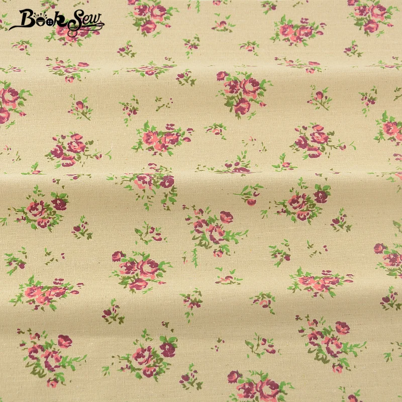 Cotton Linen Fabric Zakka Purple Rose Design Home Textile Booksew Sewing Tissu For Tablecloth Pillow Bag Curtain Cushion